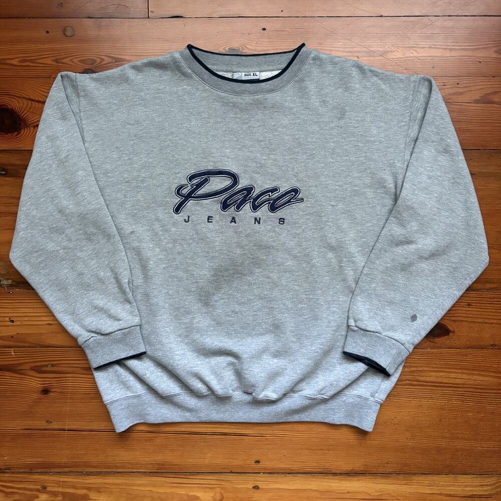 Vintage Y2K Paco Jeans Sweatshirt Men's Size XL Worn Gray Pullover Crewneck